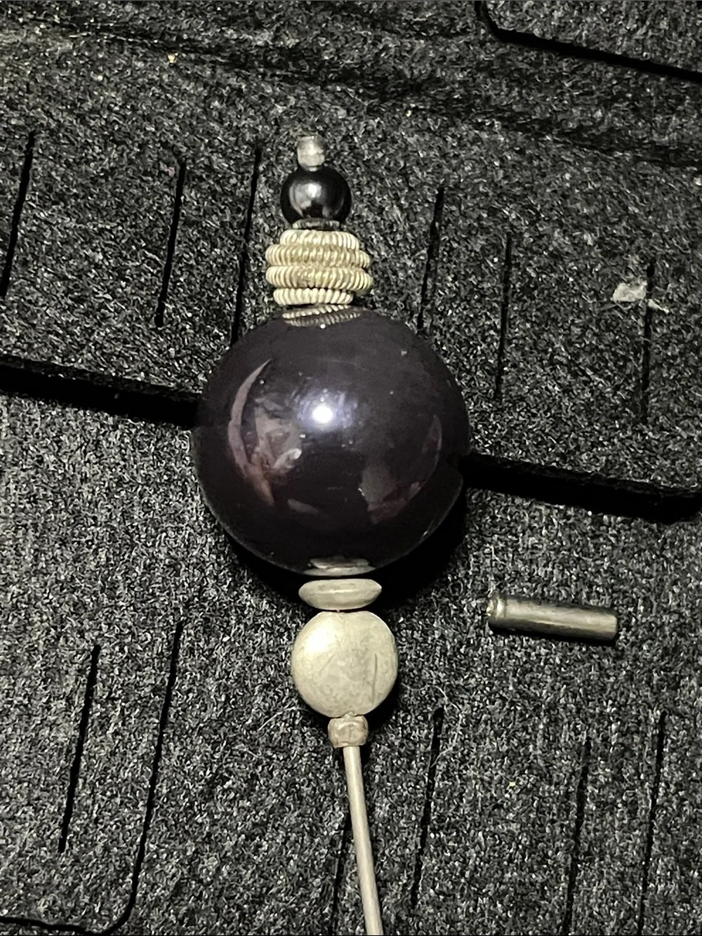 Black Beaded Hair Stick with Silver-Tone Accents